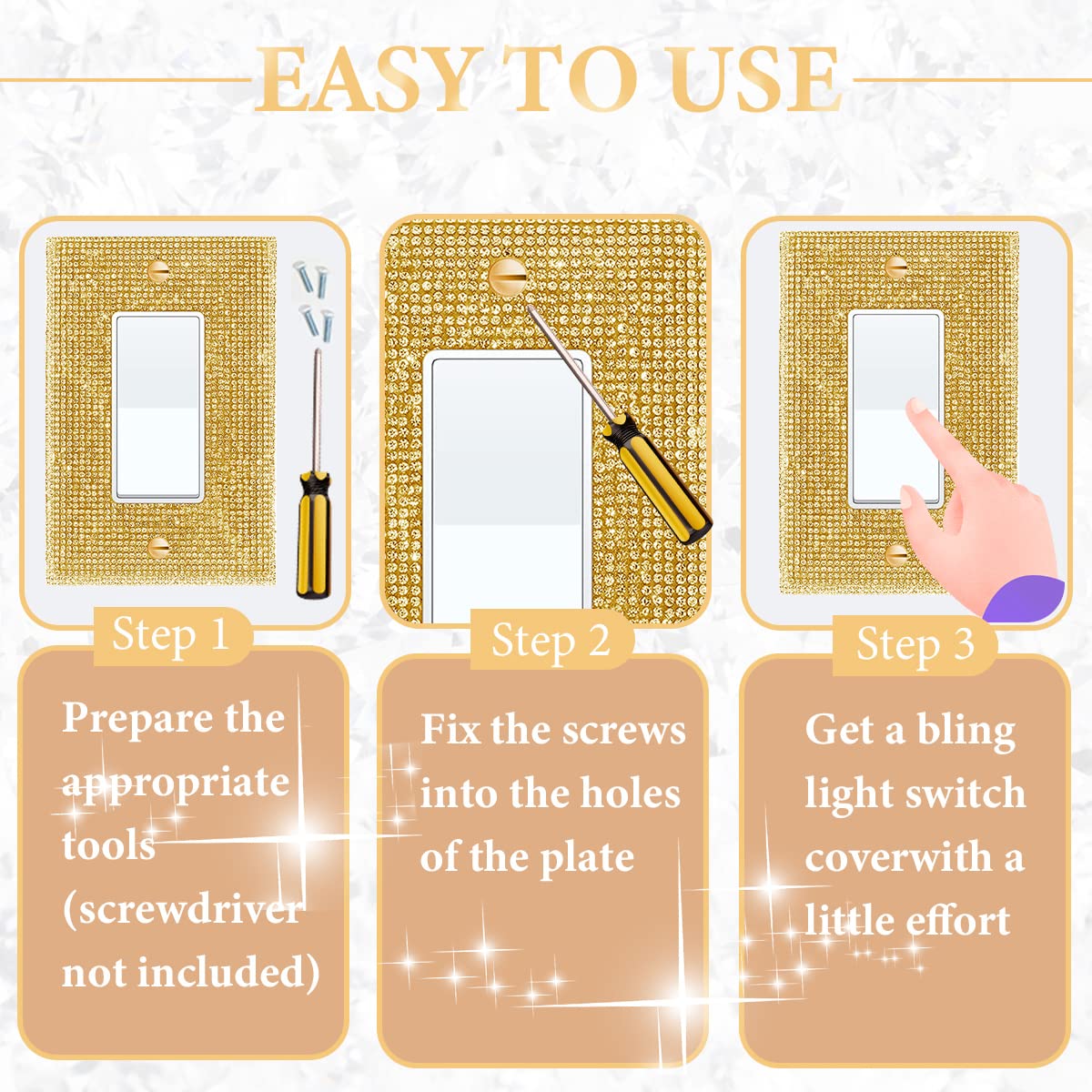 Gold Rhinestone Decorator Light Switch Cover Colored Bling Outlet Cover Colorful Shiny Sparkle Bling Crystal Wall Plate Cover Gold Bling Socket Cover
