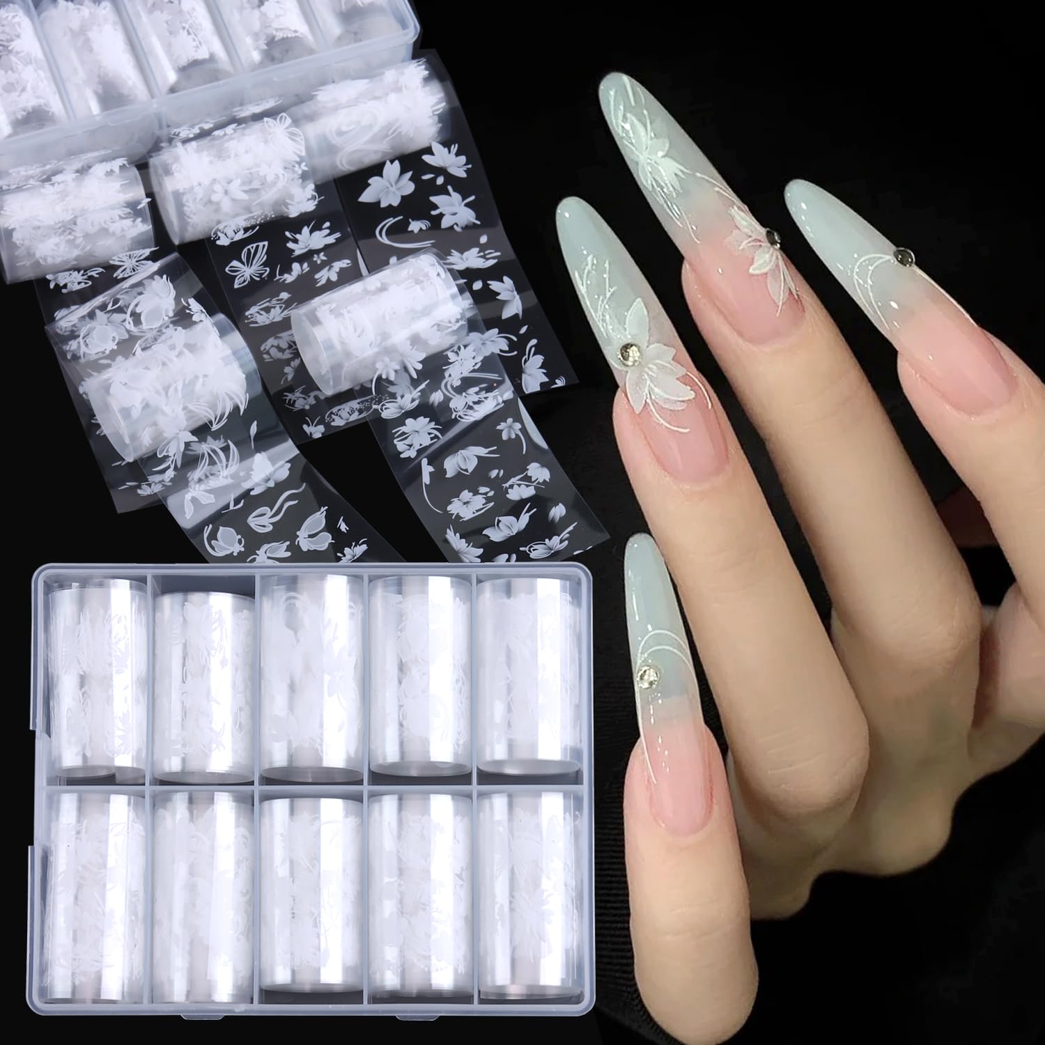 Lace Nail Foil Stickers - Black & White Designs -20 Lace Nail Foil Stickers - Black & White Designs -20