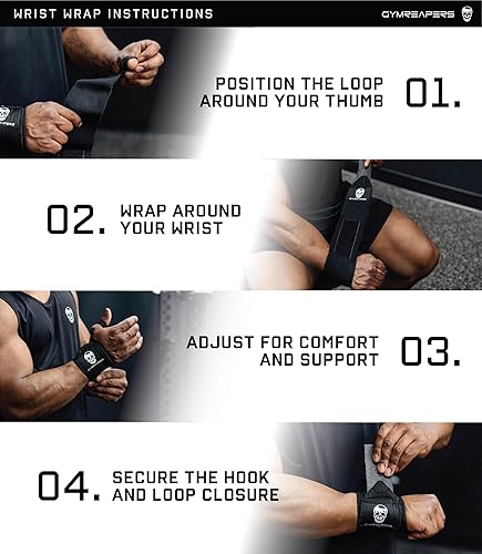 Miniatura 5 de Gymreapers - Muñequeras de halterofilia, profesionales, con presilla de pulgar resistente para competición de levantamiento de pesas, entrenamiento