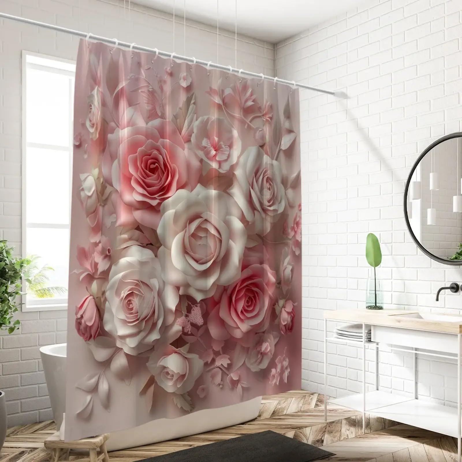 Rideau de douche imperméable avec imprimé fleurs 3D pour une salle de bain moderne