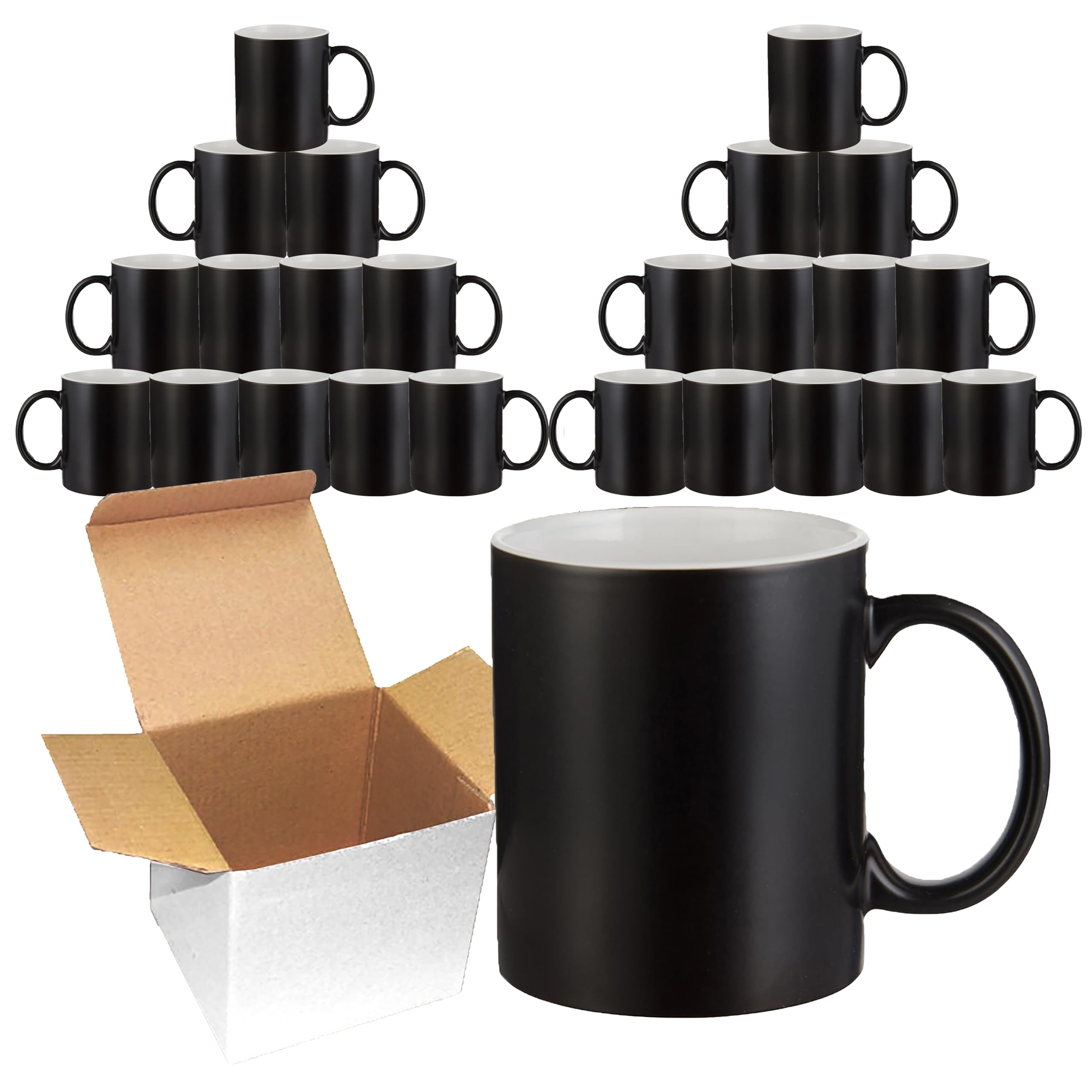 Gift Hub Colour Changing Sublimation Mugs 11oz (Pack of 24) - Matt Gloss Heat Change Custom Photo Cup - Personalised Magic Mug for Heat Press Transfer Coffee Cup