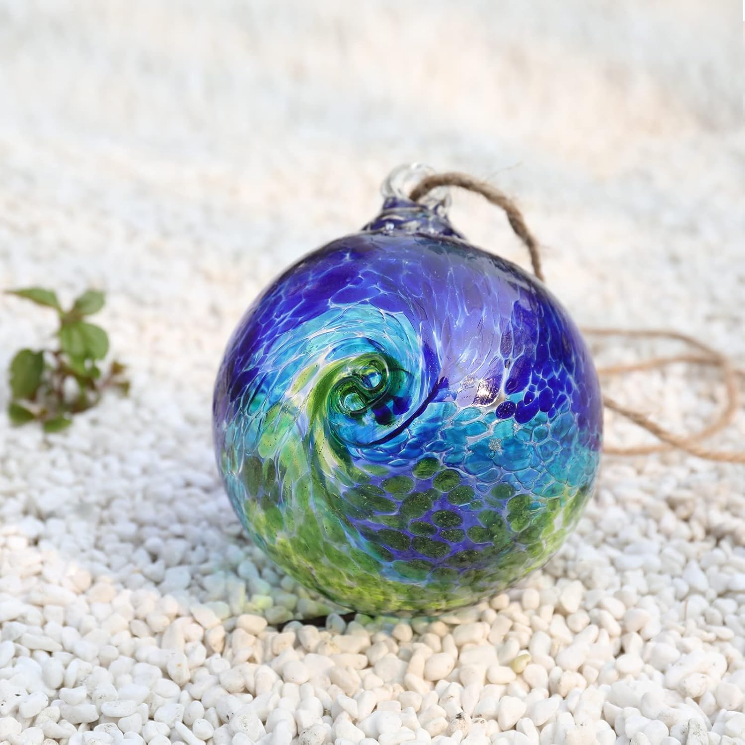 VCUTEKA Hanging Garden Gazing Ball, Hand-Blown Glass Witch Ball for Outdoor Garden Décor, 6" Colorful Swirl