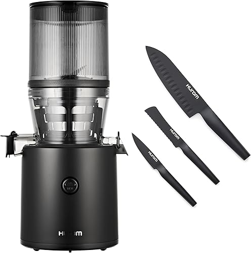 Hurom Black H320 - Exprimidor lento con juego de cuchillos de acero alemán, máquina de jugo de prensa fría autoalimentada, cuchillas con