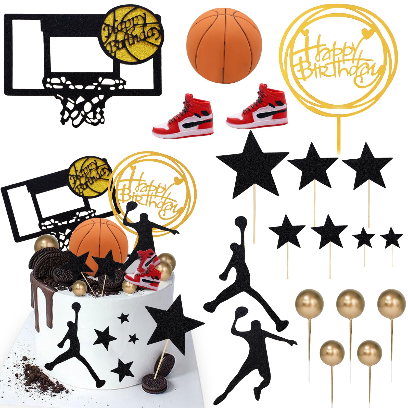 Topper De Gâteau Basketball « Joyeux Anniversaire » – 14,9 Cm, Carton 300 G, Cure-dent Inclus, Décoration Fête Sport - 2