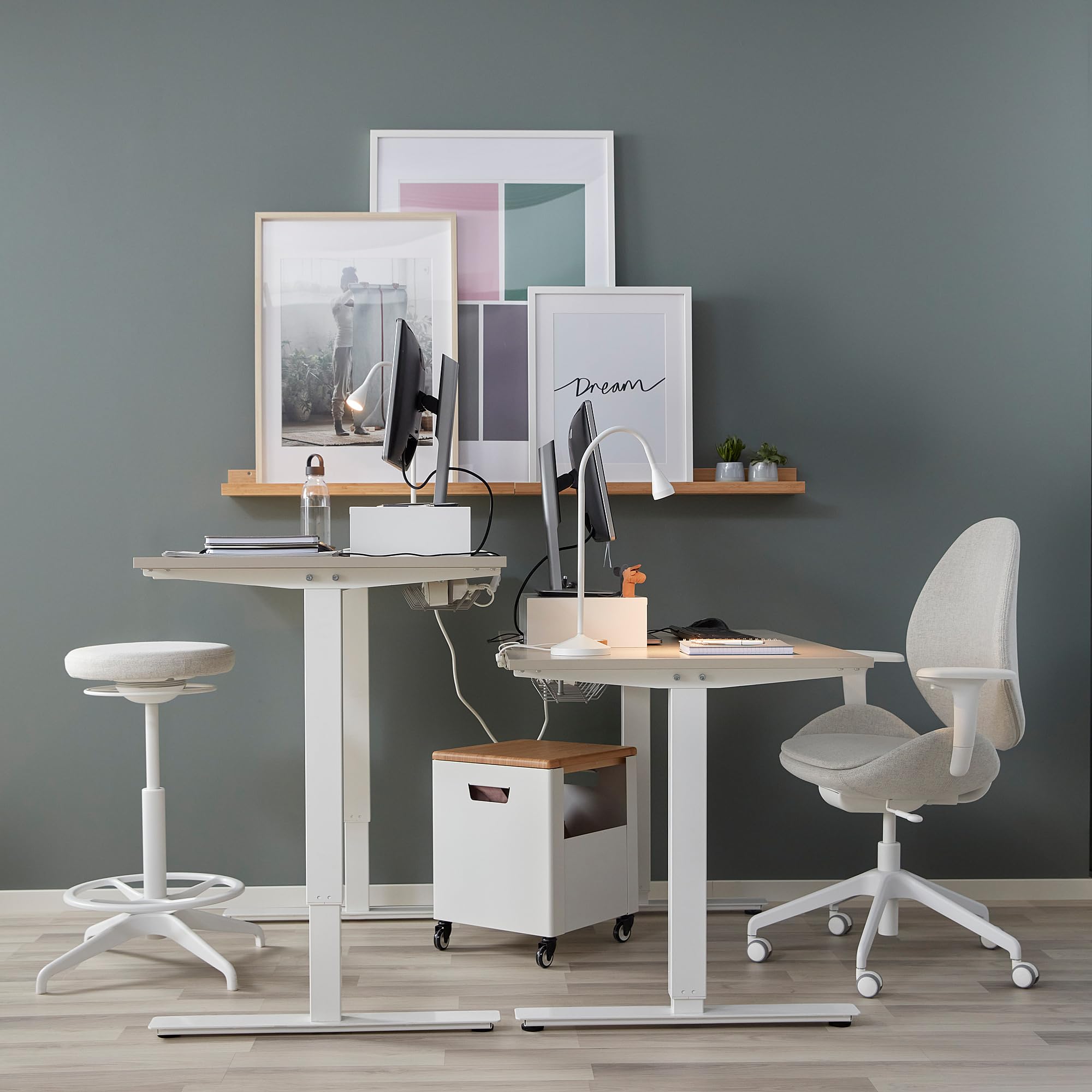 IKEA TROTTEN Schreibtisch-Sitz/Ständer, 120 x 70 cm, beige/weiß
