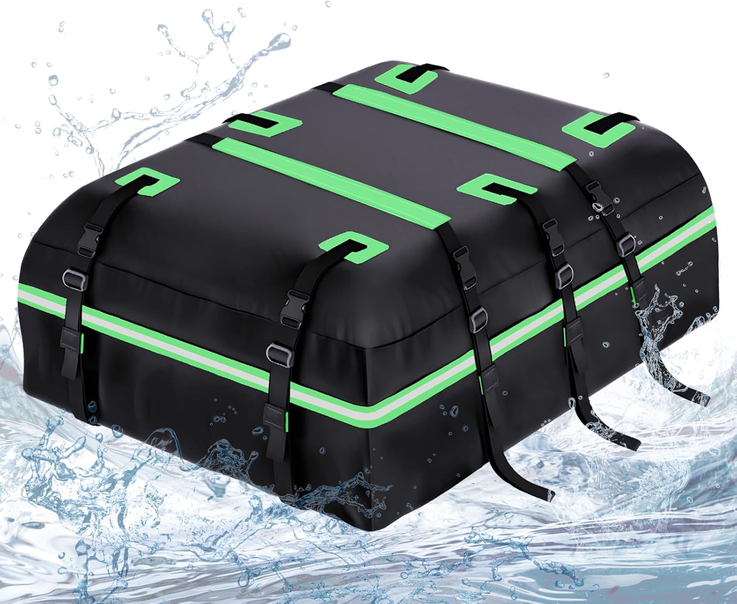 Car Rooftop Cargo Carrier Bag, 20 Cubic Feet 100% Waterproof Heavy Duty PVC Car Roof Bag for All Vehicle with/Without Racks -Anti-Slip Mat, 8 Reinforced Straps, 6 Door Hooks, Luggage Locks (Black)