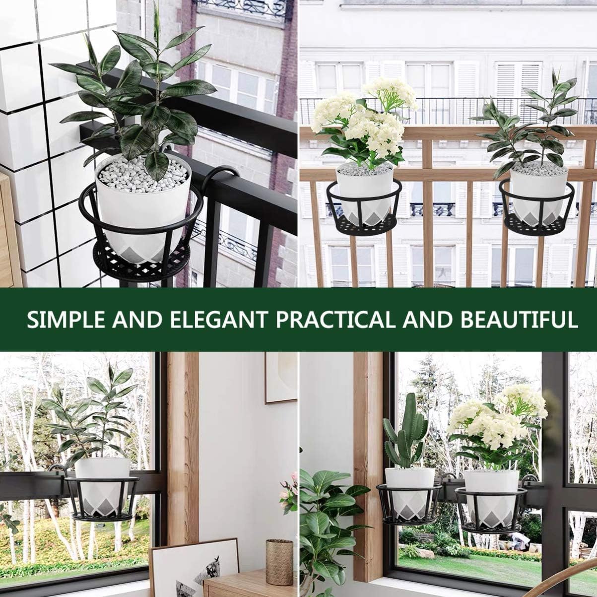 2 Pack Metal Railing Planter Holder, Hanging Flower Stand, Multipurpose Hanging Planters Basket, Iron Balcony Deck Fence Flower Plant Pots Holder for Indoor Outdoor Use (2PCS)