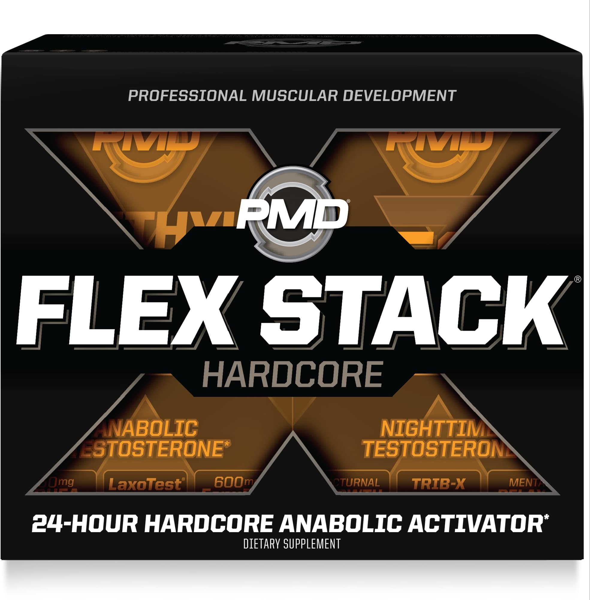 PMD Sports Flex Stack Hardcore 24-Hour Healthy Stack for Increased Muscle Mass, Strength, Reduce Soreness, Libido and Restful Sleep - Methyl Andro Hardcore 90 Capsules, Z-Test 90 Capsules