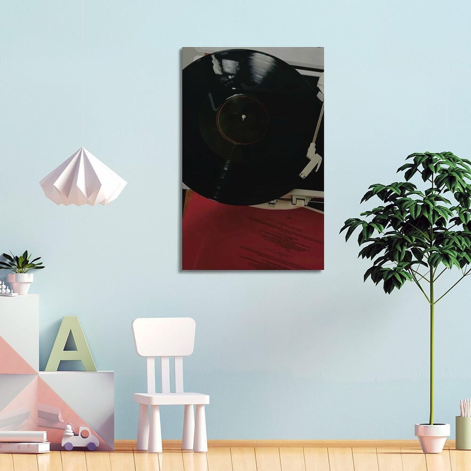Gramofon z czarną płytą winylową i czerwonym rękawem sztuka ścienna, prosta muzyka retro dekoracja do domu i salonu plakat dekoracyjny obraz płótno plakaty ścienne i obraz artystyczny nadruk