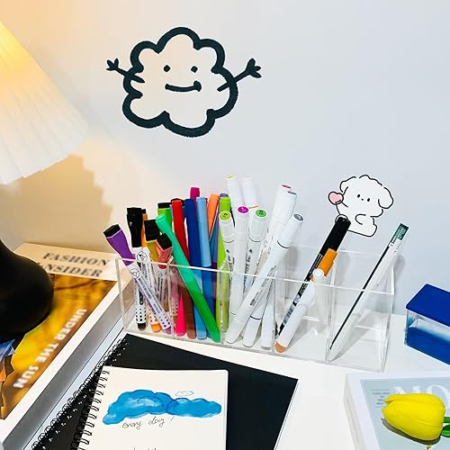 Miniatura 4 de Soporte de acrílico transparente para bolígrafo, 5 compartimentos, soporte para lápices, organizador de escritorio, soporte para brochas de