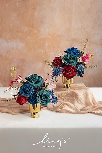 Miniatura 3 de Ling's Moment Juego de mini cajas combinadas de flores artificiales y vegetación de color burdeos, flores falsas granate para ramo de novia de boda,