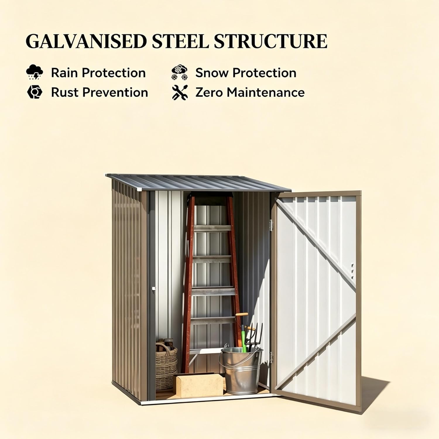 Lockable Metal Shed for Outdoor Tools and Garden Storage, Small Backyard Lean-to Design with Sloped Roof and Ventilation, Waterproof and Sturdy Construction (Assembly Required)