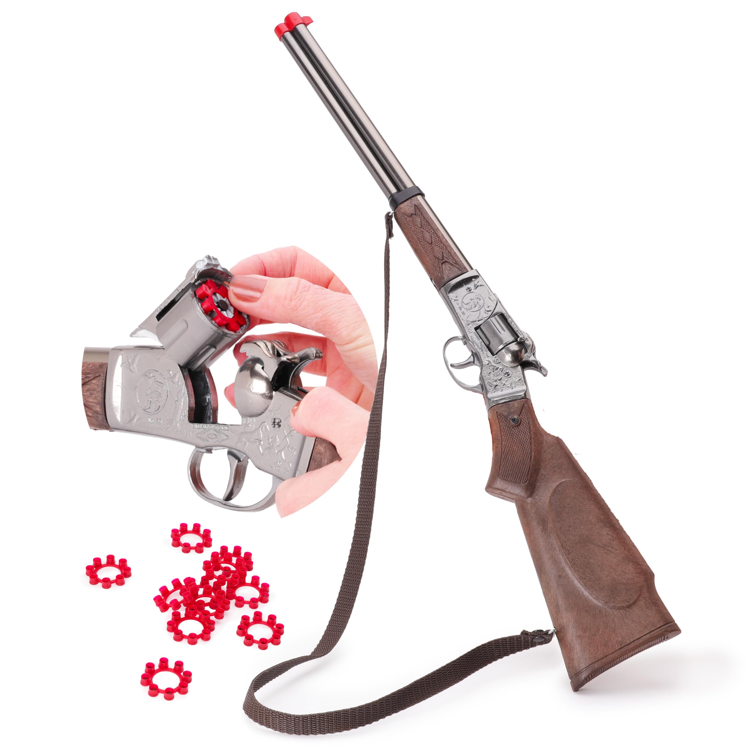 Toyland® 62cm (25") Die Cast Metal Cowboy Toy Over & Under Shotgun - 8 Shot Cap Gun - 96 Shot Caps Included - Realistic Smoke & Sound Effect