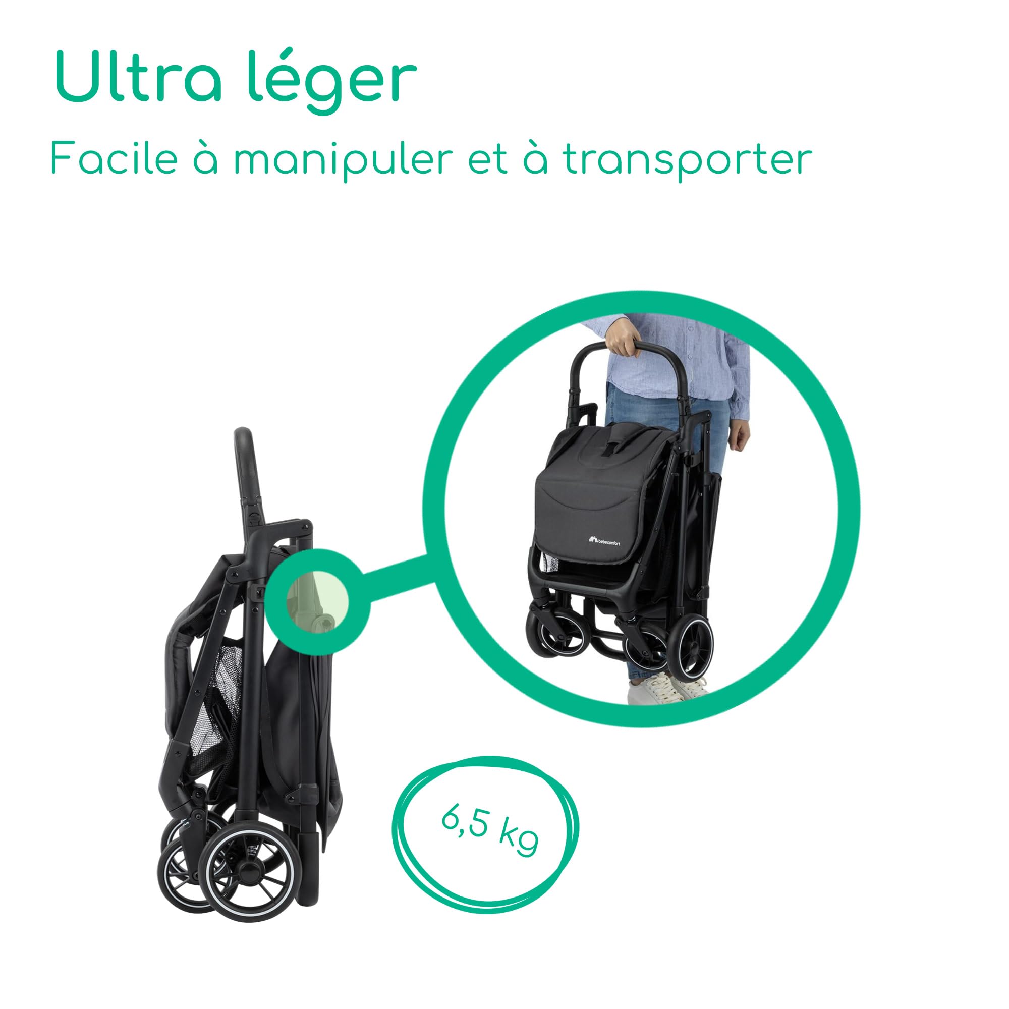 Bebeconfort Azur, Poussette Canne Compacte, 0-3 ans (15 kg), Poussette Bébé Légère, Pliage Automatique à Une Main, Inclinaison Jusqu'en Position Allongée, Panier Spacieux, Mineral Graphite