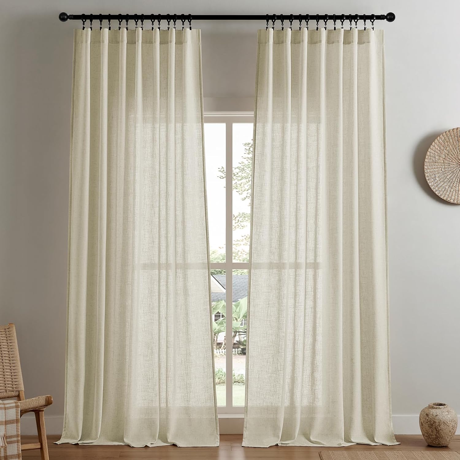 Joydeco Linen Curtains 90 Inch Length 2 Panel Sets,Light Filtering Curtains for Bedroom 70 Inch Wide Living Room Drapes with Back Tabs & Rod Pockets (W70 x L90 Inch, Linen) Linen 70"W x 90"L (Pack of 2)