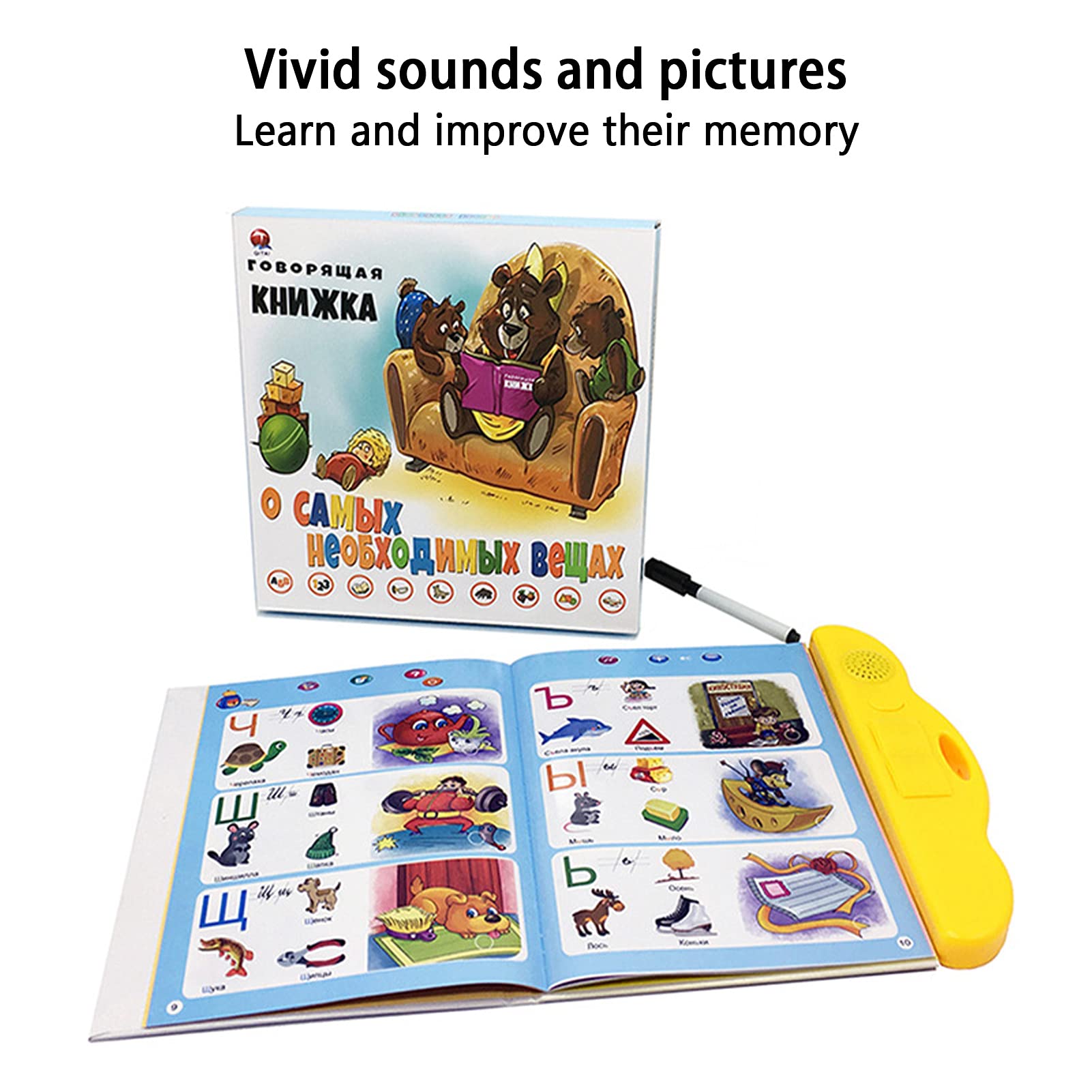 Kikumi Elektronisches Soundbuch Russisches Lernen Interaktives Bildungsspielzeug für Kinder Gelb
