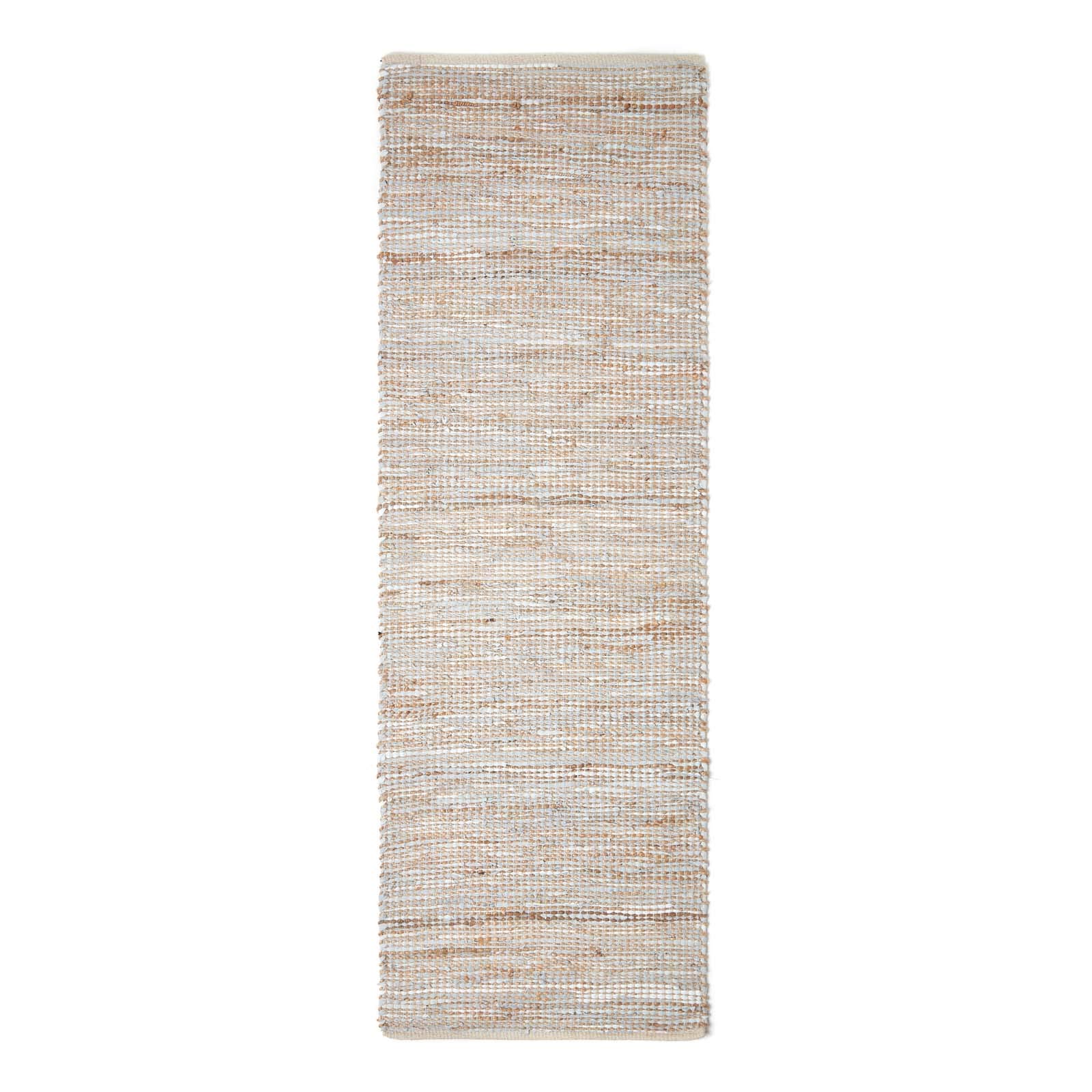 HOMESCAPES Tapis de Couloir en Cuir et Chanvre Madras Naturel, 66x200 cm