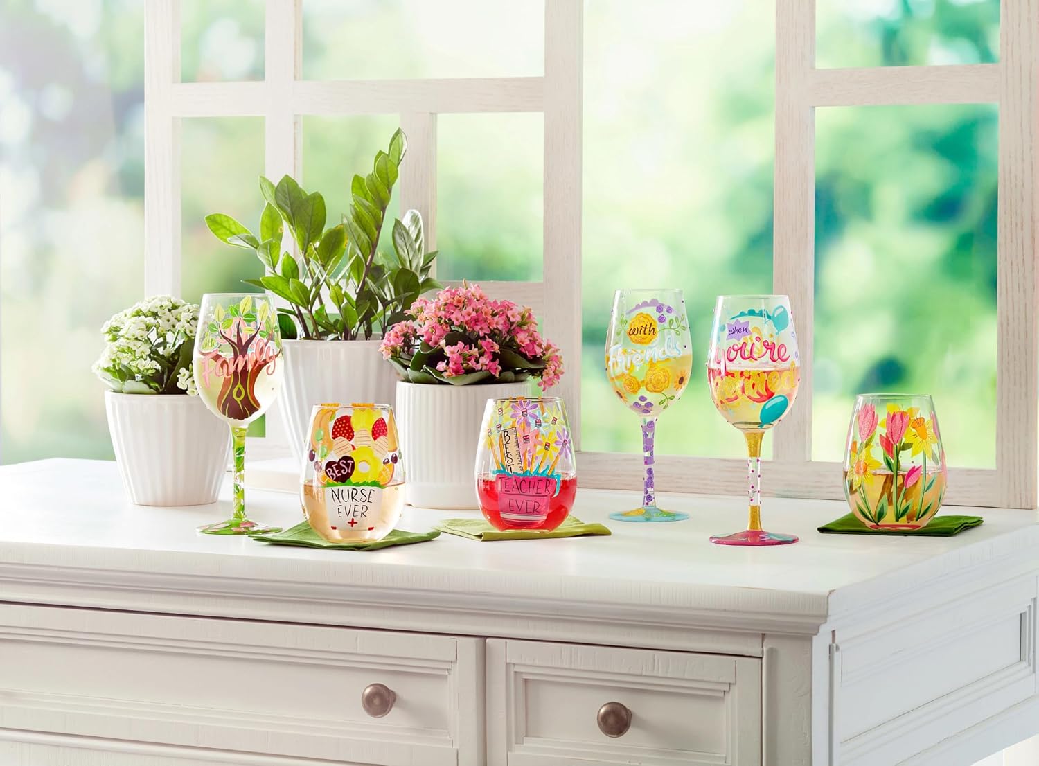 Enesco Lolita Designs Life is Better with Friends Hand-Painted Artisan Wine Glass, 15 Ounce, Multicolor - Image 7