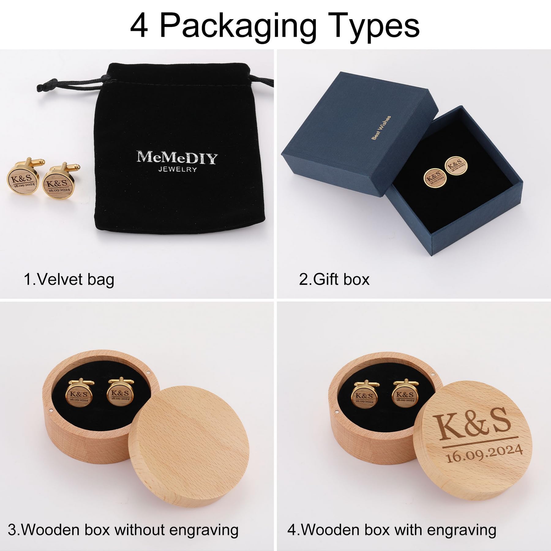 MeMeDIY Personalisierte Manschettenknöpfe Herren Aus Holz Personalisierte Hemd Manschettenknöpfe Aus Eichen Walnuss oder Kirschholz Gepaart Mit der Dazugehörigen Geschnitzten Geschenkbox Aus Holz