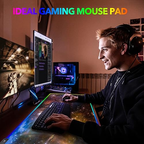 Miniatura 7 de AIMSA Alfombrilla de mouse grande para juegos RGB alfombrilla de mouse LED para teclado extendida de 354 x 158 pulgadas base de goma antideslizante