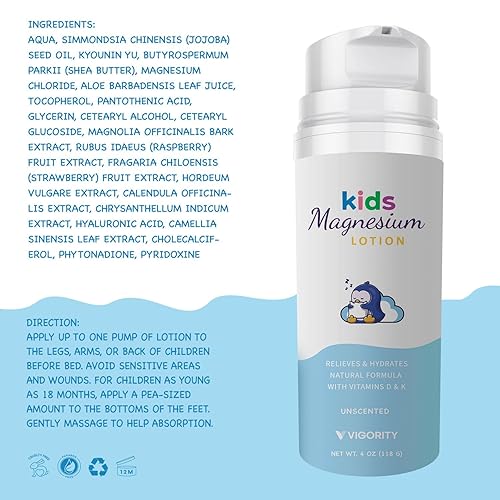Miniatura 7 de Loción de magnesio para el sueño de niños y bebés, crema corporal sin perfume para la hora de acostarse con ingredientes naturales para pieles