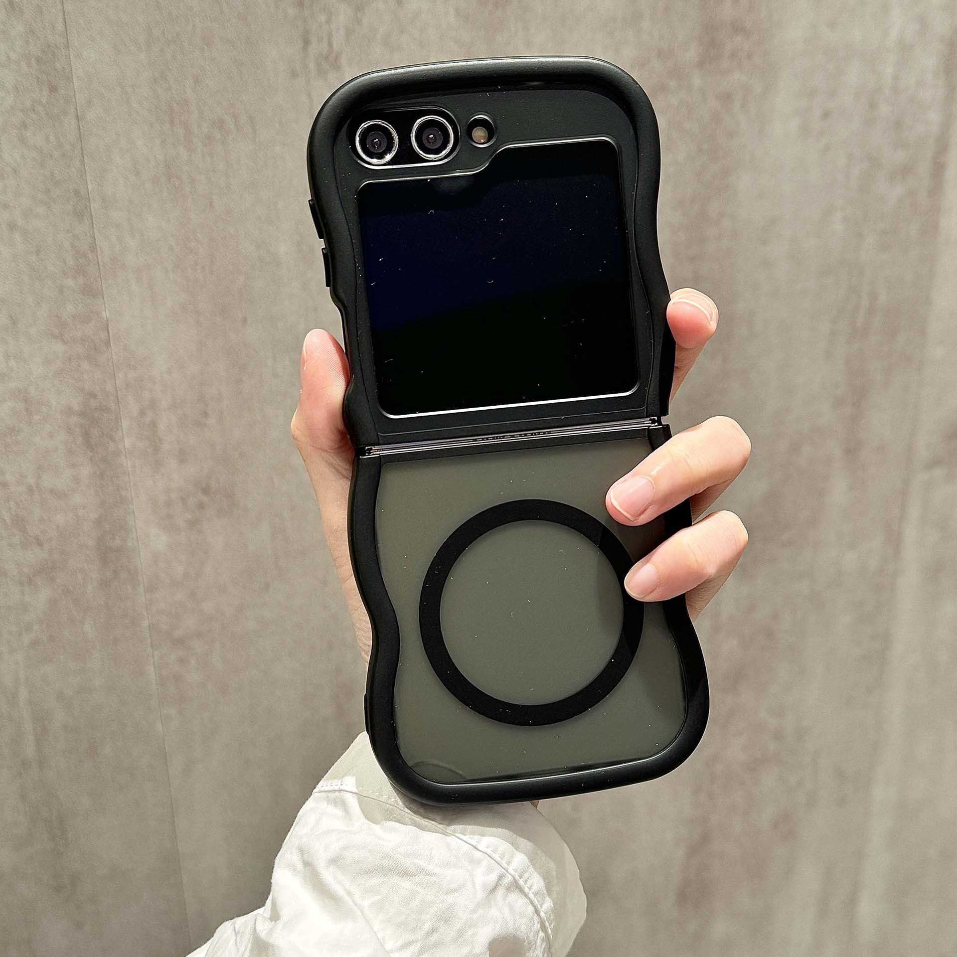 Case for Galaxy Z Flip 4,Solid Cute Curly Wave Frame Shape Shockproof Protective Anti-Slip Girls Women with Wireless Charging Phone Case for Samsung