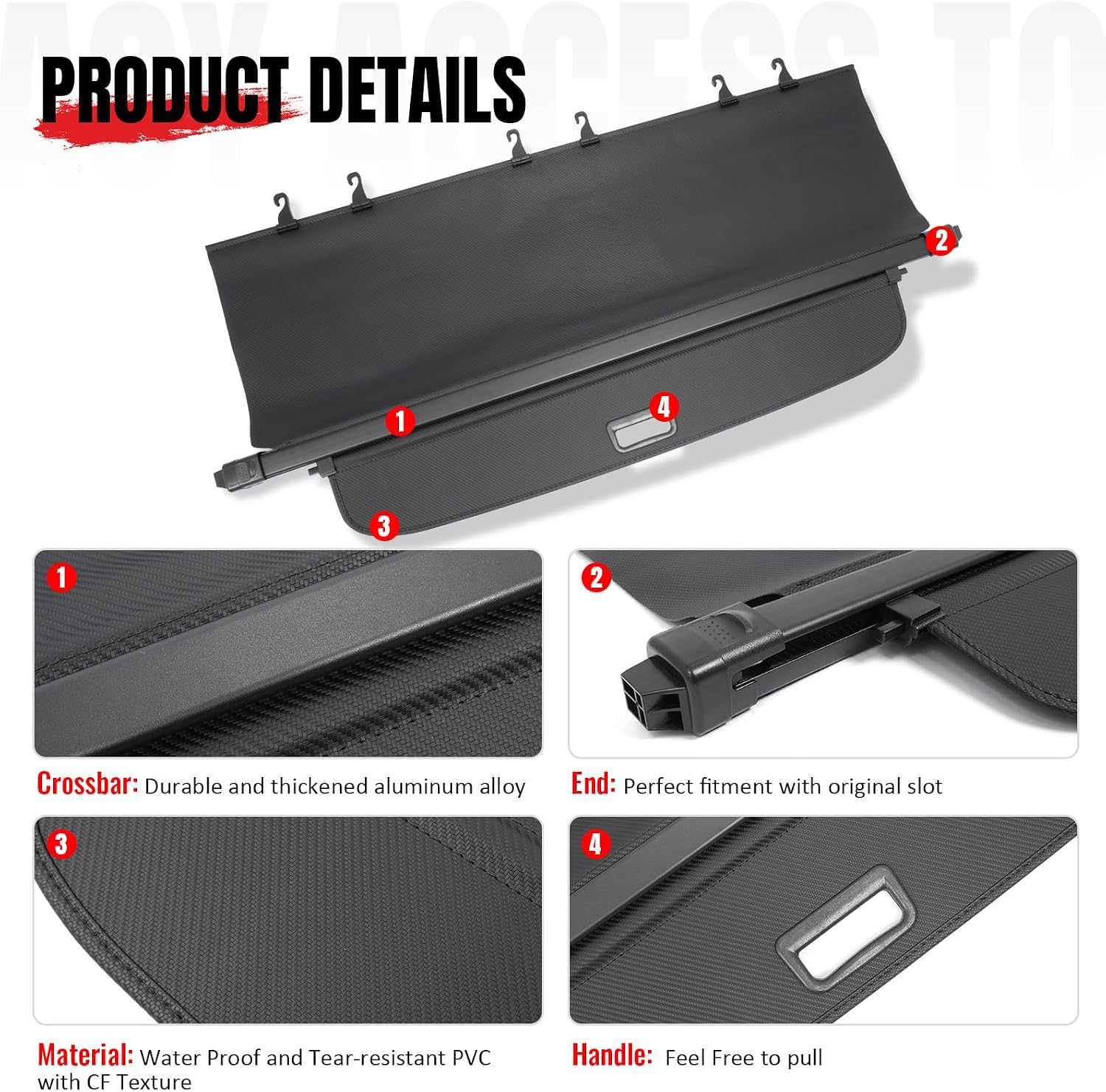 IKON MOTORSPORTS, Rear Retractable Cargo Cover, Compatible with 2008-2013 Nissan Rogue & 2014-2015 Rogue Select, ABS Aluminum Vinyl Trunk Security Luggage Shield Shade, Carbon Fiber Texture