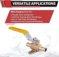 Vista 5 de EFIELD Válvula de bola de cierre de puerto completo de latón Pex de 1/2 pulgada con oreja, (VALVE023)