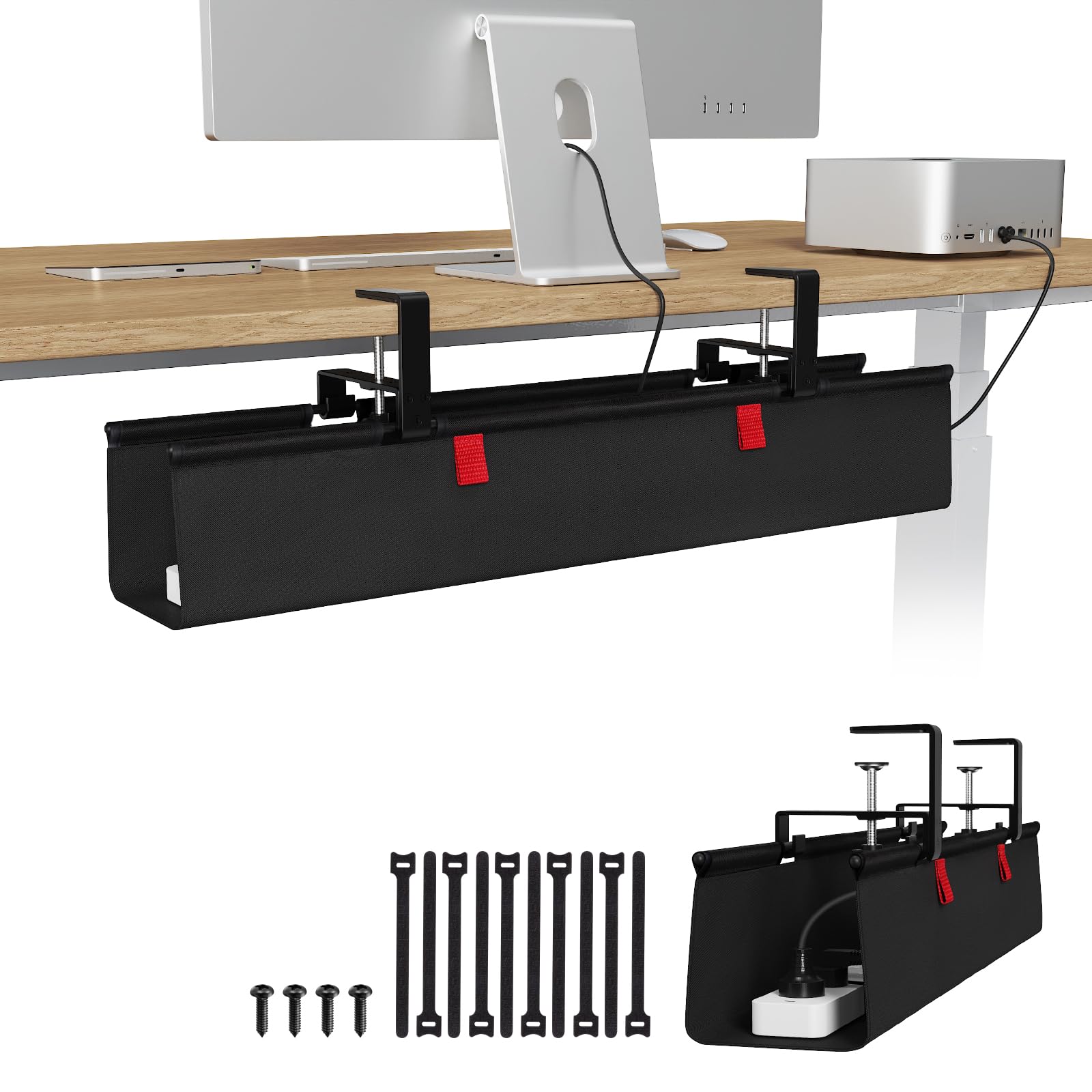 KEEGH No Drill Fabric Under Desk Cable Management Tray 28 in,Black