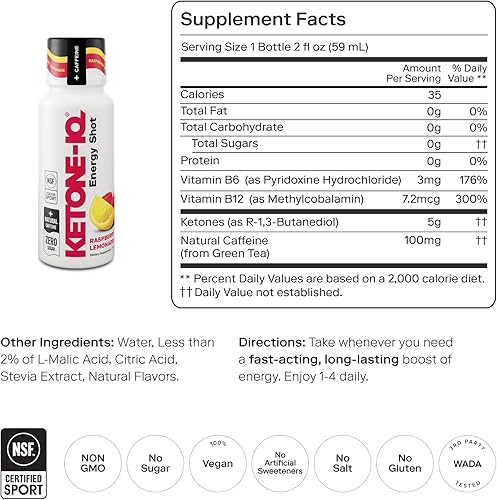Miniatura 2 de Inyecciones de energía de cetonas Ketone-IQ - 100mg de cafeína del té verde, 5g de cetonas exógenas y vitaminas B - 24 shots de cafeína para llevar