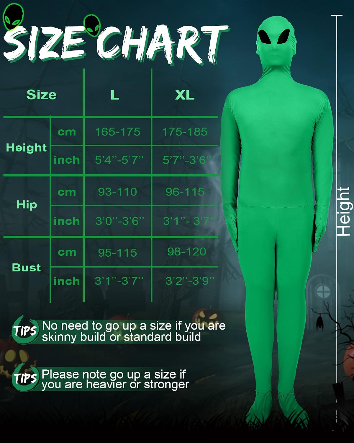 Alien Full Body Suit Halloween Zentai Suit Stretch Costume Green Disappearing Man Body Suit Cosplay Costume, Green(Large)