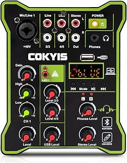 Dj Mixers multi-function 5 Channel Mini Mixer DSP Effects Mixing Console Digital Display Sound Board Bluetooth-compatible USB Computer Playback Recording for Streaming