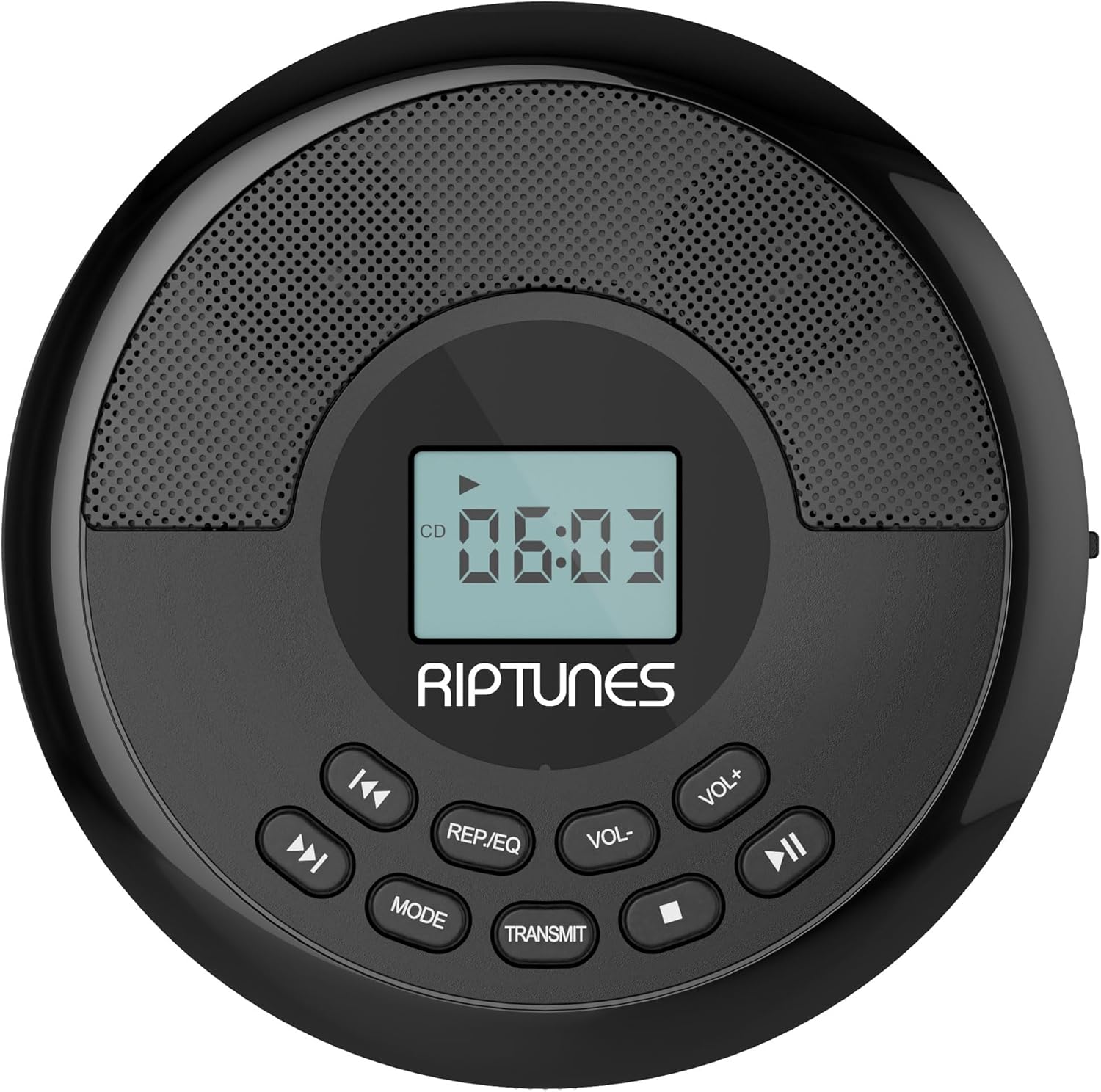 Riptunes CD Player Portable Rechargeable Battery Bulit-in - Wireless, Dual Speakers Anti-Skip Protection - Compatible MP3 USB- Black