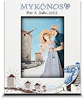 Vista 11 de ELLA BUSTA - Marco de fotos Grecia para boda, compromiso, luna de miel, vacaciones en Grecia, símbolos de diseño con estampado UV (vertical de 5 x 7)
