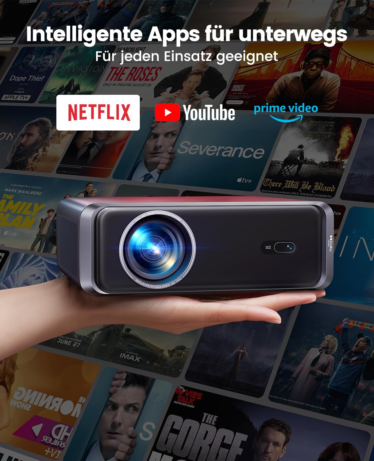 Smart Beamer 4K Heimkino 1000 ANSI Full HD 1080P Mini Projektor mit Netflix-App Dolby Autofokus Trapezkorrektur WiFi6 Bluetooth