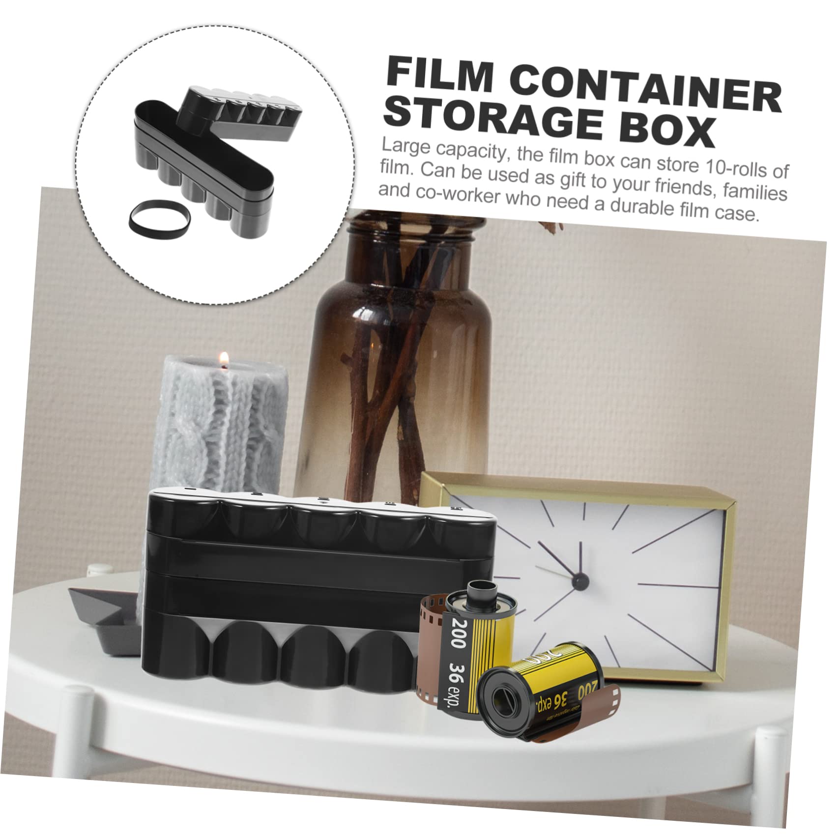 Estuche de Película de Plástico Negro para 5 Rollos, Caja de Almacenamiento Portátil y Fácil de Usar para Baterías Pequeñas y Objetos Hogar Bolsa