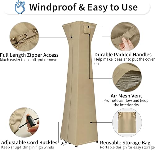 Miniatura 5 de OutdoorLines Fundas impermeables para calentador de patio al aire libre con cremallera y bolsa de almacenamiento, a prueba de polvo, resistente a