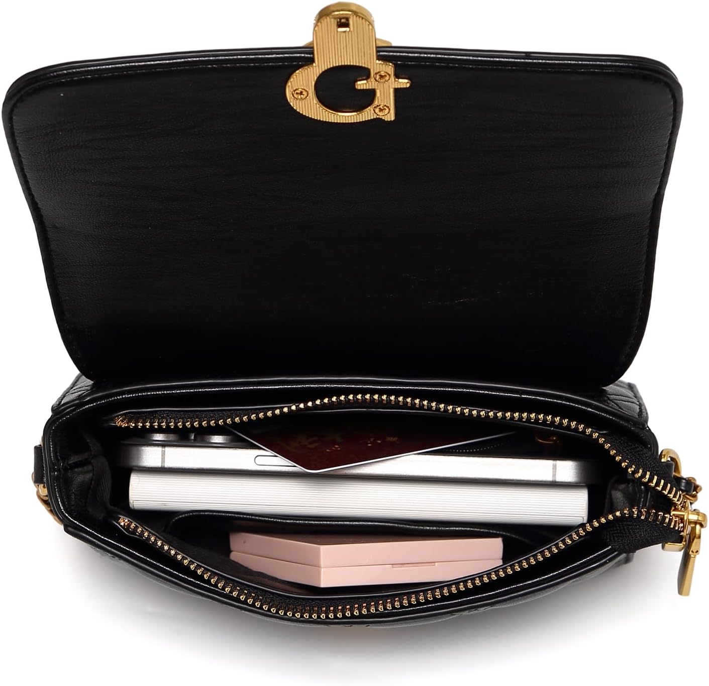 Women's small quilted crossbody bag, shoulder bag, with gold chain strap, mini top handle flip wallet