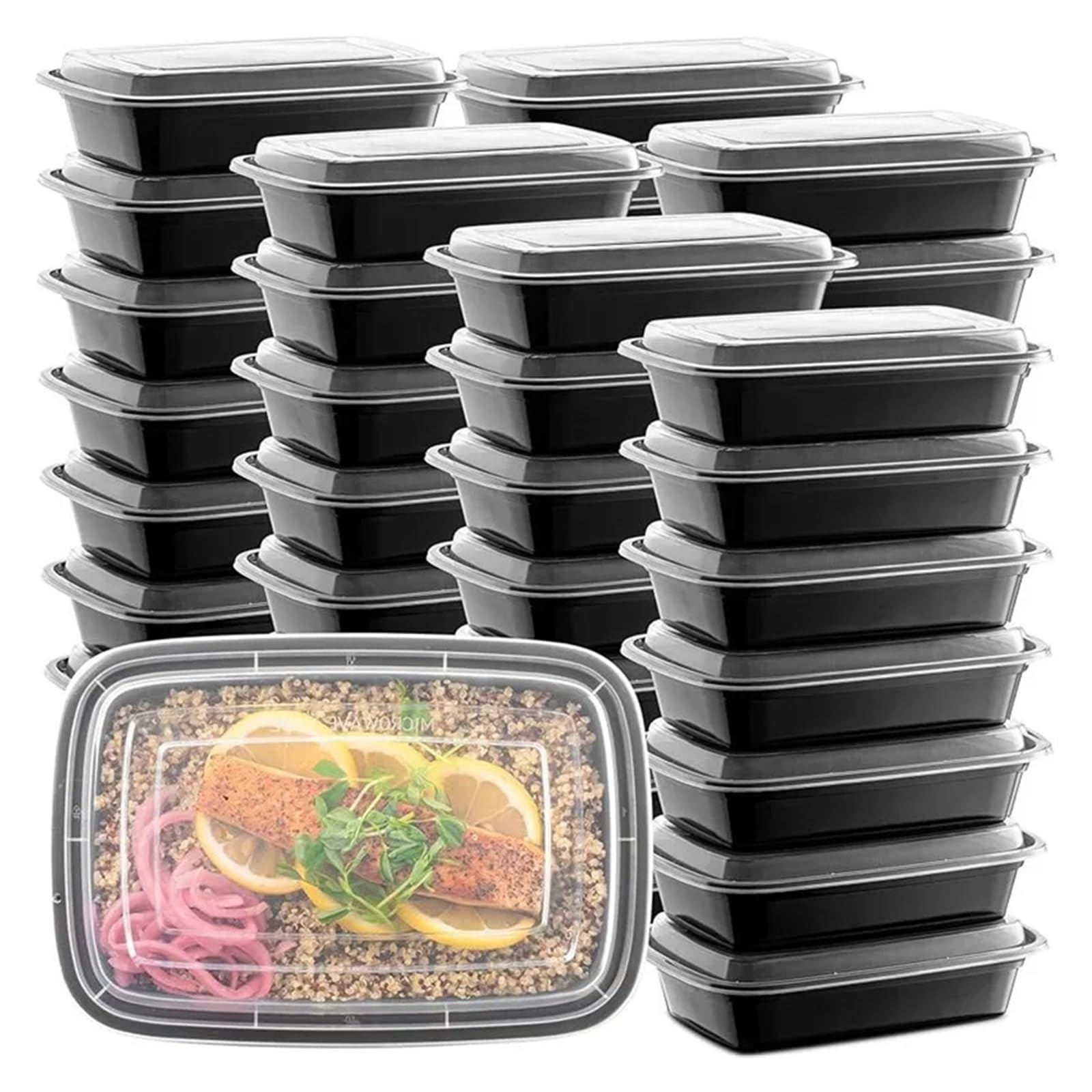 Paquete de 15 recipientes for preparar comidas, aptos for microondas, con tapas, plástico, apilables y desechables