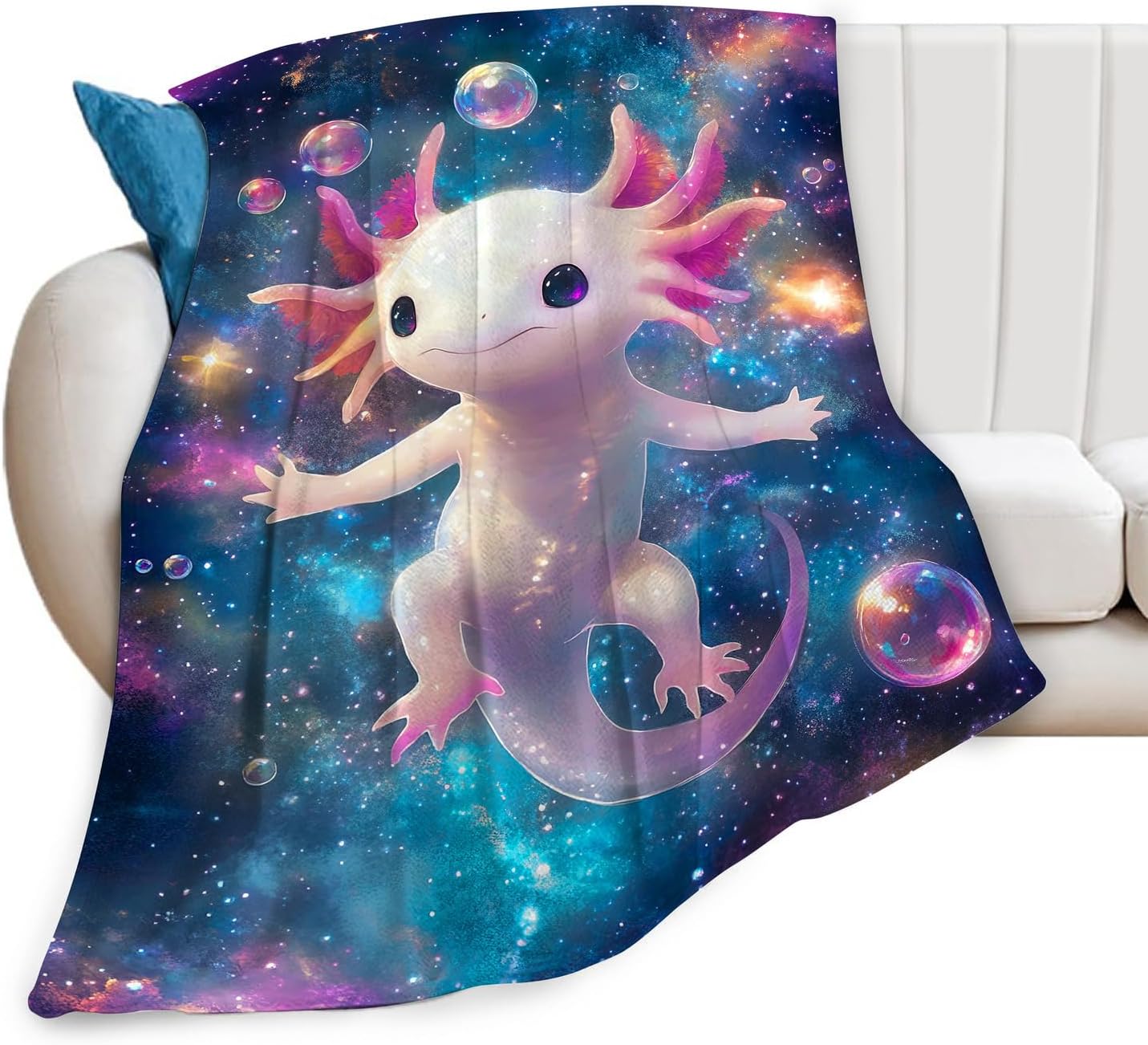Axolotl Blanket Gifts for Girls Boys Soft Warm Plush Cute Kawaii Axolotl Animal Galaxy Throw Blanket Flannel Fleece Fuzzy Salamander Blanket for Kids Lover Bed Couch Living Room Decor 50"X40"