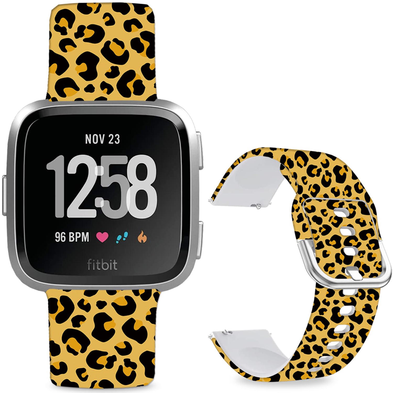 Leotop Pattern Printed Soft Silicone Replacement Bands Compatible with Fitbit Versa/Fitbit Versa 2 for Women Men Teens. (Yellow Cartoon Leopard Print) — image 1