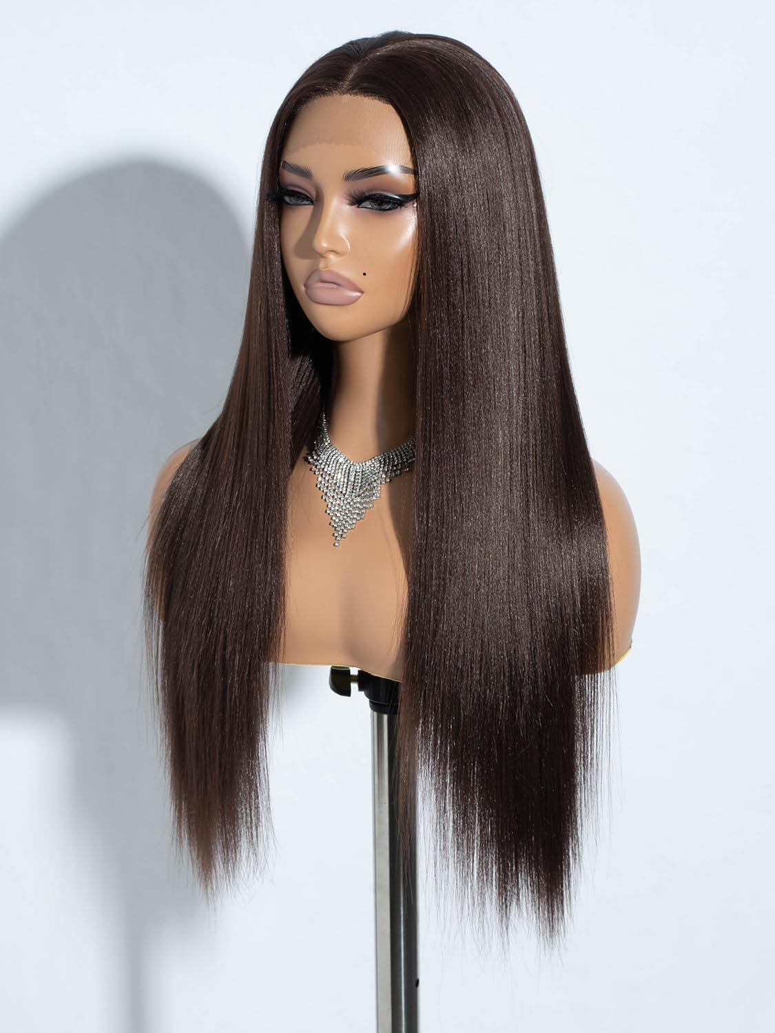 Joedir 13x4x4 Lace Frontal Wig Long Straight Free Parting Silk Base Lace Wigs 26 Inches Straight Wig Synthetic Lace Front Wigs for Women Daily Party Wear - Image 3