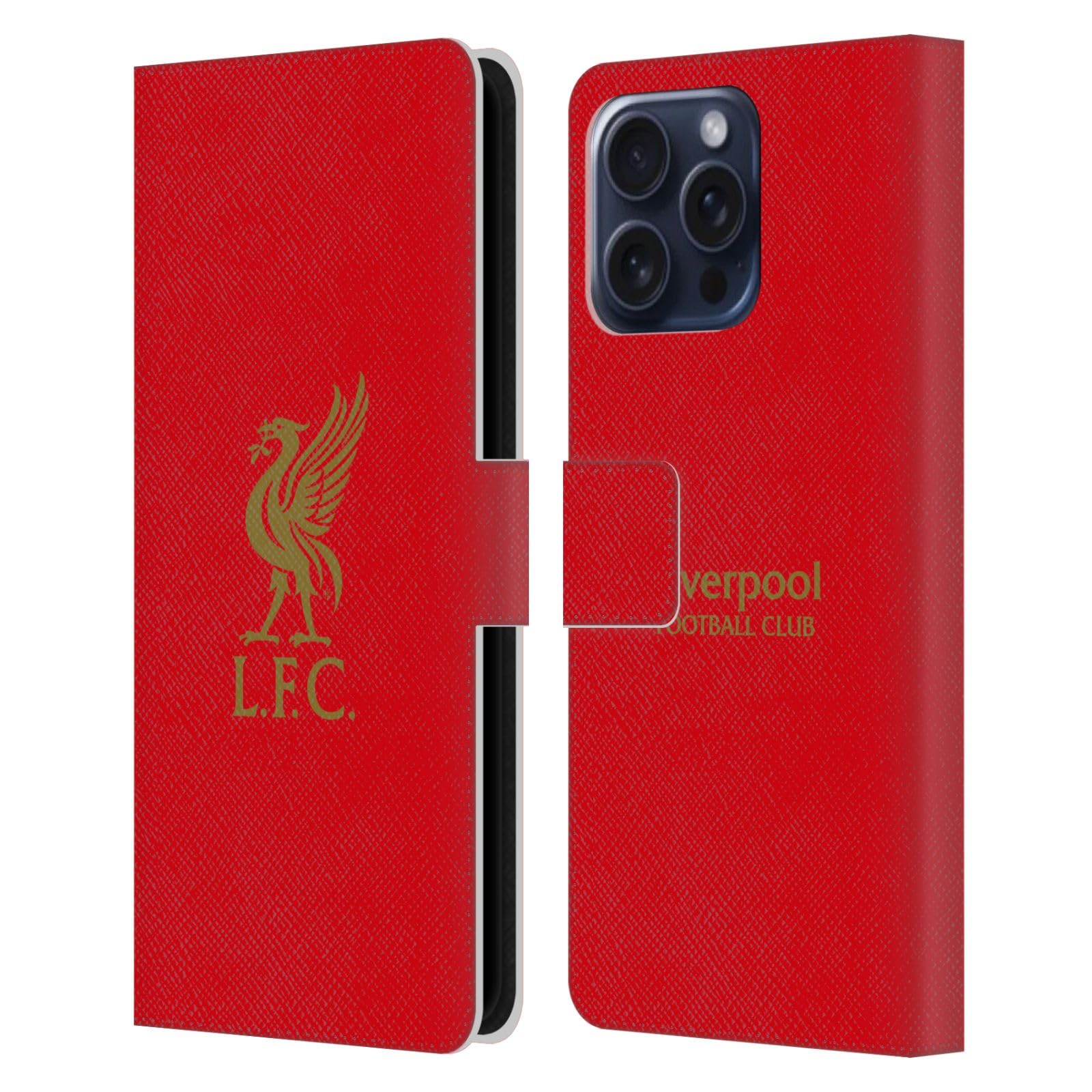 Head Case Designs Officially Licensed Liverpool Football Club Gold Logo On Red Liver Bird Leather Wallet Case Compatible With Apple iPhone 16 Pro Max
