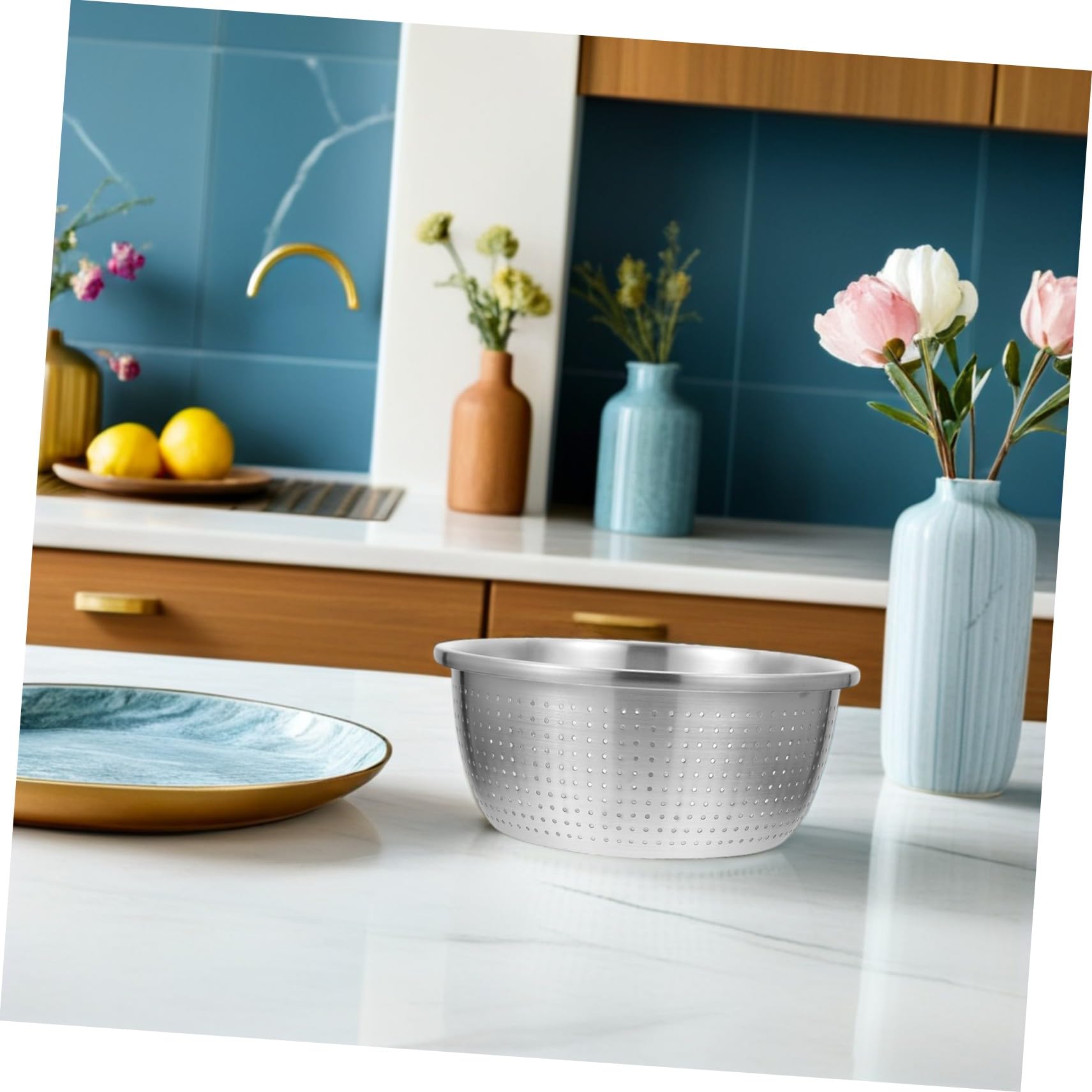 Colador de Acero Inoxidable con Malla Fina Cuenco Perforado para Lavar Escurridor Apilable para Cocina Capacidad Grande y Superficie Pulida para Alimentos