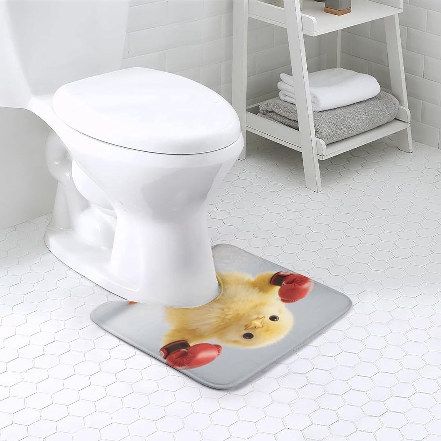 Boxing Chick U-Shaped Toilet Rug Absorbent Bathroom Mat image 2