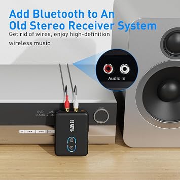 1Mii RCA Bluetooth 5.3 Adapter for TV, 3.5mm AUX Bluetooth Transmitter Receiver for 2 AirPods or Headphones, Home Stereo, Speakers, Projector, Treadmills, PC, with Volume Control, aptX Low Latency