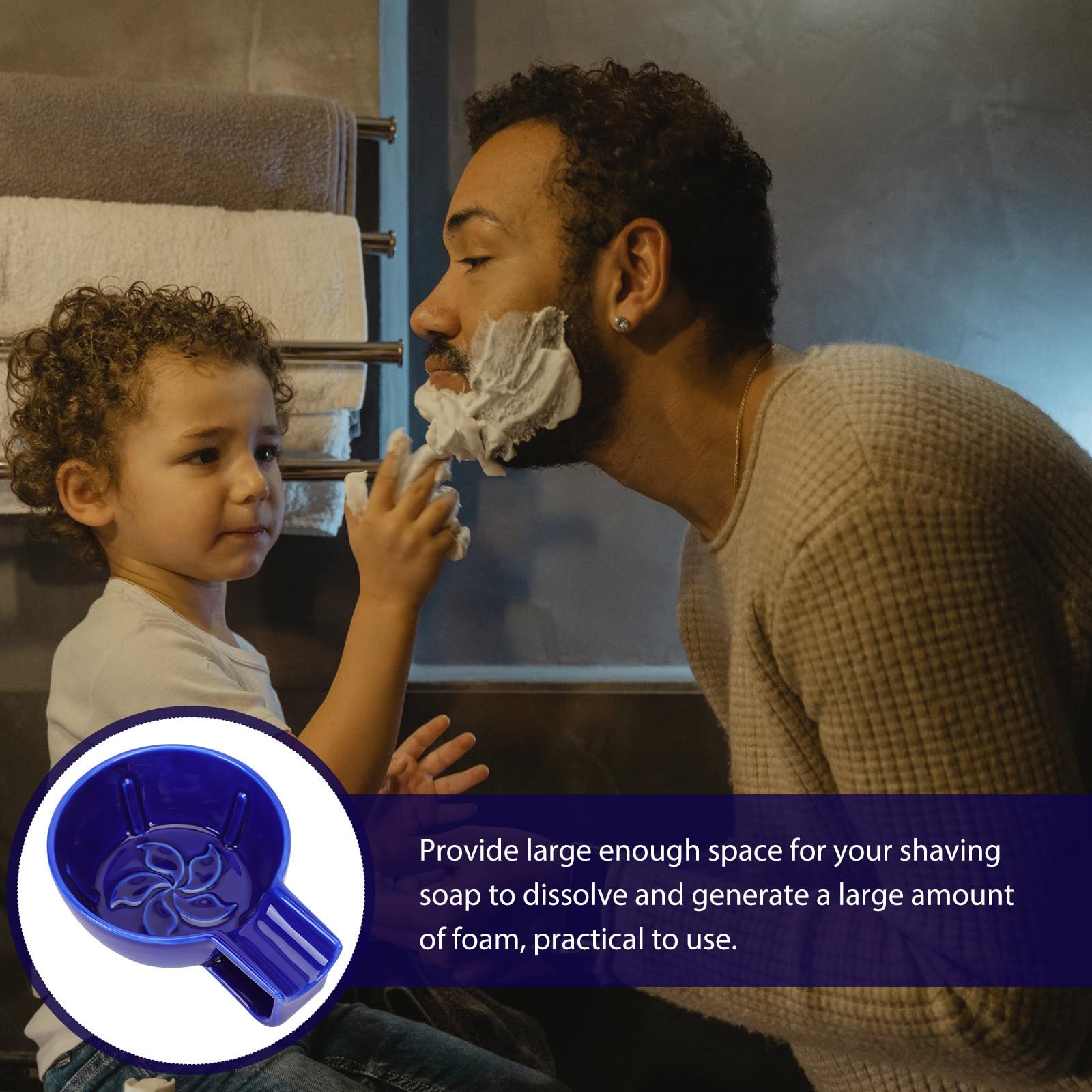 Ciotola da Barba in Ceramica Blu a Bocca Larga, Portatile | Uso Uomo, Design Capiente Bordi Arrotondati, Accessorio per Schiuma e Rasatura