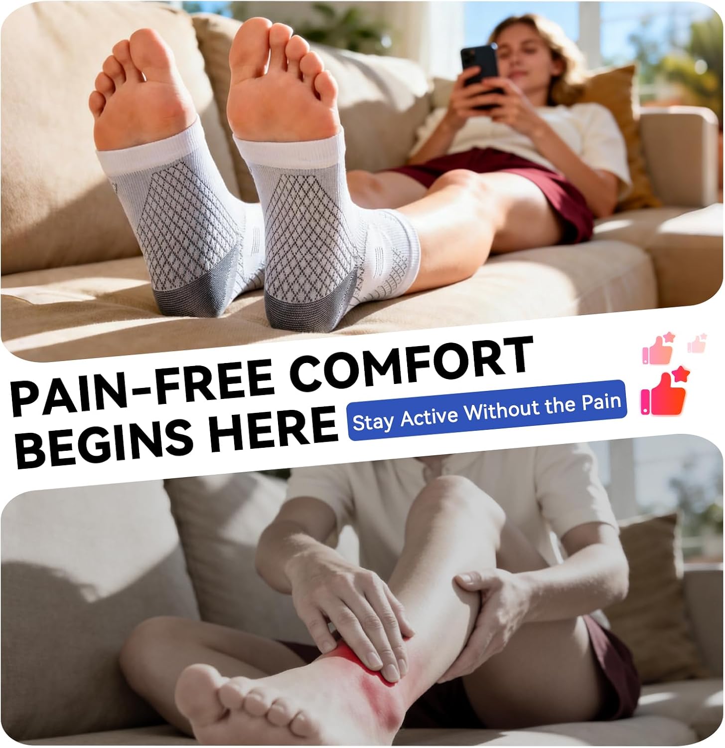 3 Pairs Neuropathy Socks for Women & Men, [Ultra Breathable] Plantar Fasciitis Socks for Achilles Tendonitis Relief, [20-30 mmHg Compression] Ankle Socks for Arch Support