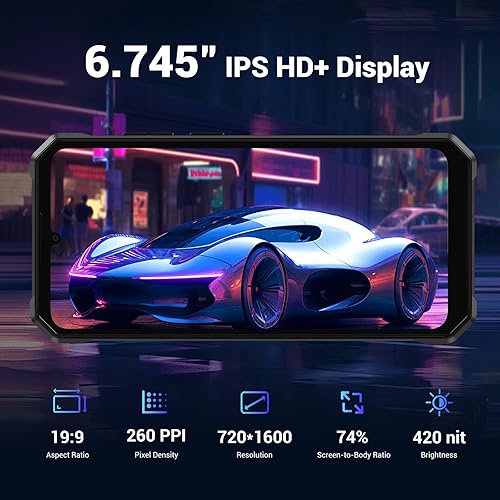 Miniatura 4 de FOSSIBOT Teléfono inteligente resistente F105 desbloqueado, batería de 10300 mAh teléfonos resistentes, teléfono móvil Android 14, 12 GB+64 GB, 6.75