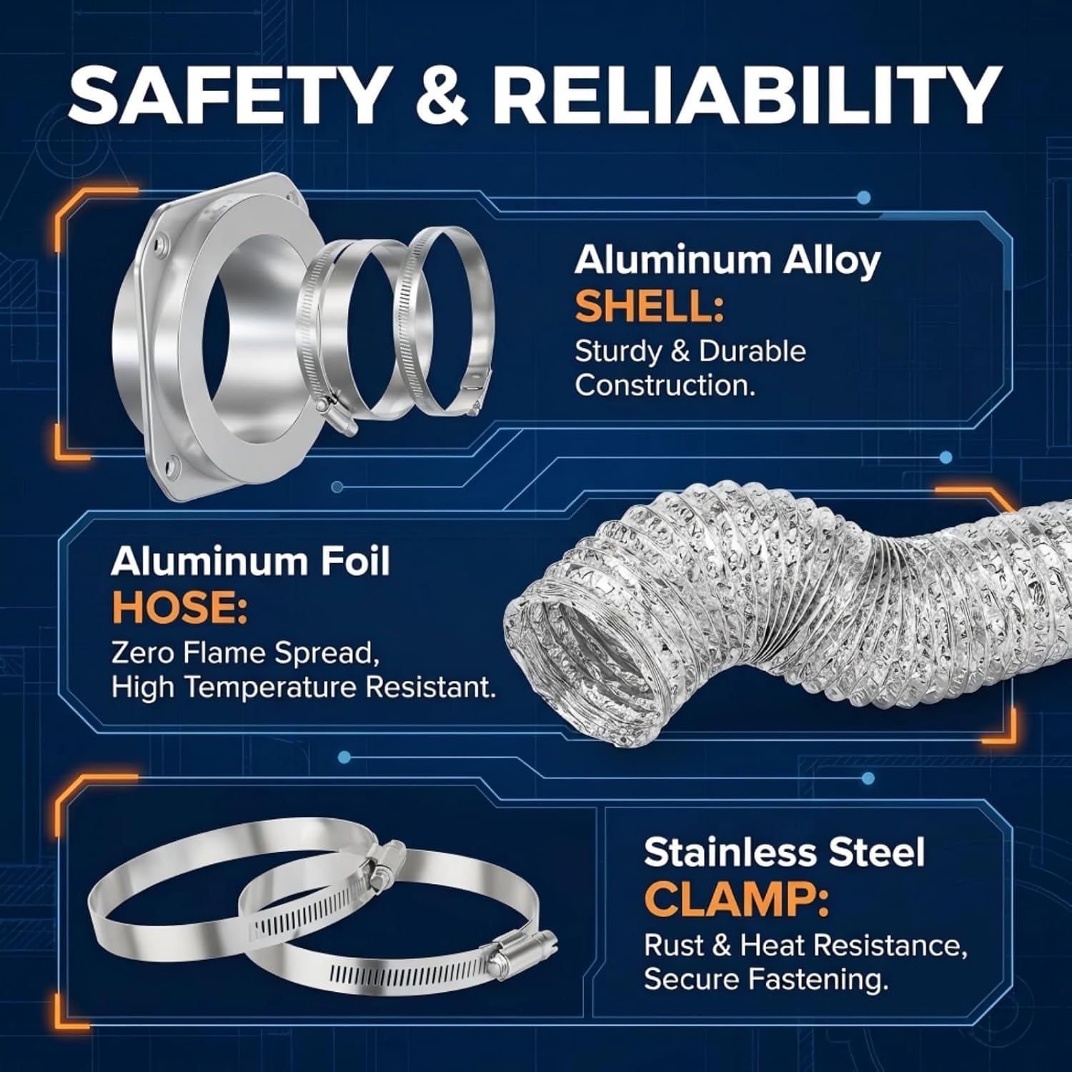Magnetic Dryer Vent Coupling DV180 Airtight Seal Dryer Vent Connector Kit Quick Connector Easy to Clean, Includes 2.6ft 4" Duct & 2 Clamps
